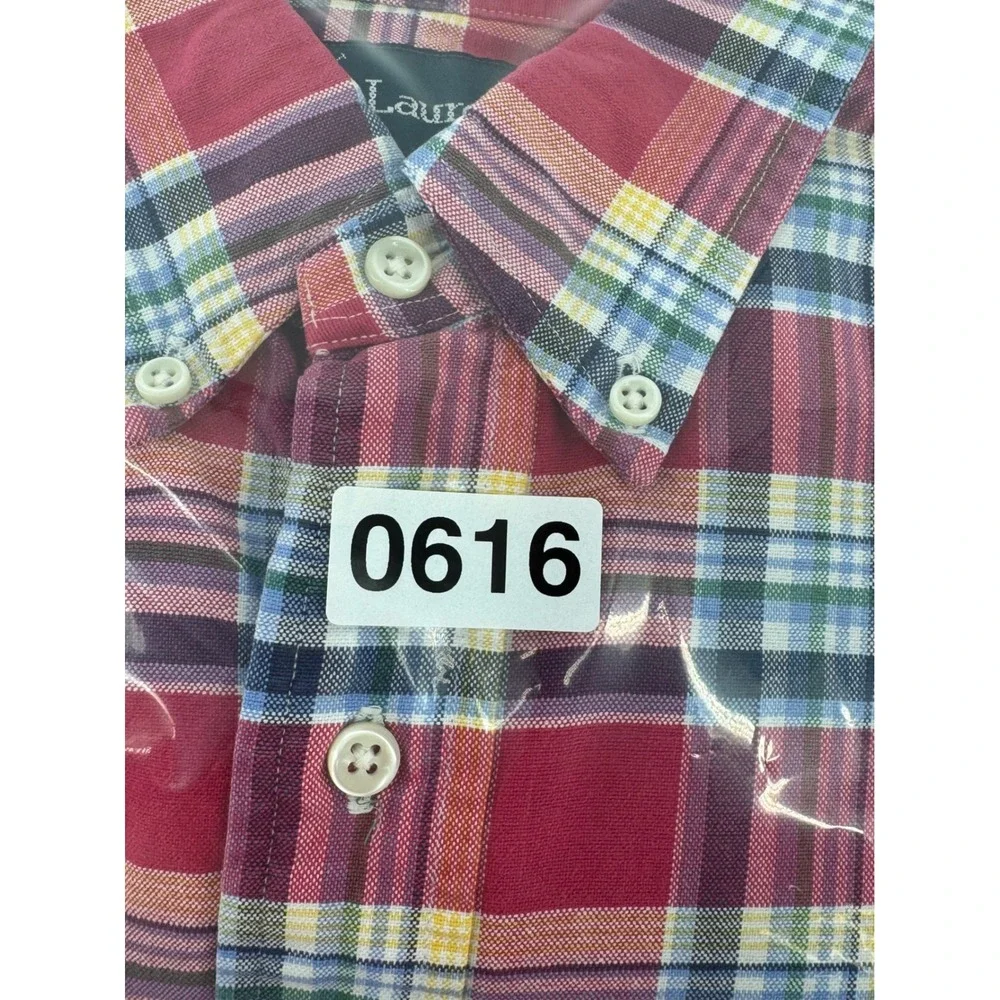 Ralph‎ Lauren Mens Classic Fit Red Plaid Cotton Button Down Shirt Large Long Slv